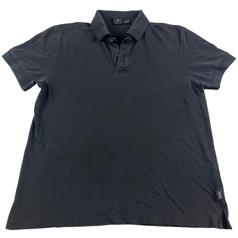 Hugo Boss Mens Medium Slim Fit Polo Shirt Short Sleeve Pique Black Pima Cotton